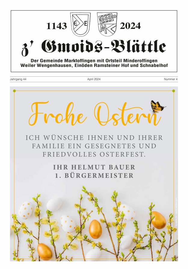 z'Gmoids-Blättle der Gemeinde Marktoffingen mit Ortsteilen Titelblatt 04/2024