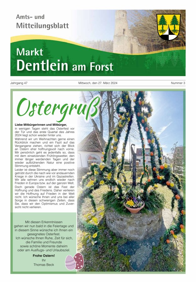 Amts- und Mitteilungsblatt Markt Dentlein am Forst Titelblatt 03/2024