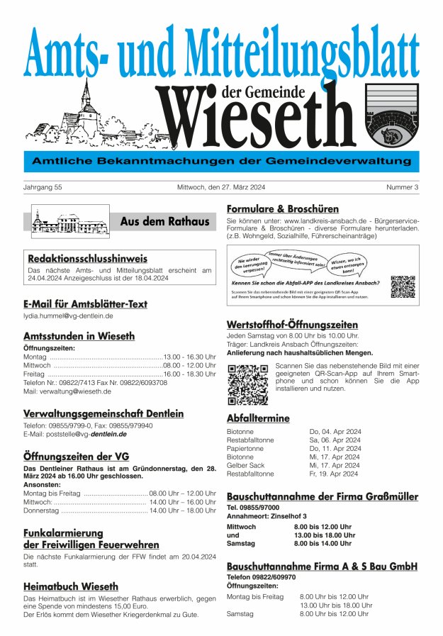 Amts- und Mitteilungsblatt der Gemeinde Wieseth Titelblatt 03/2024
