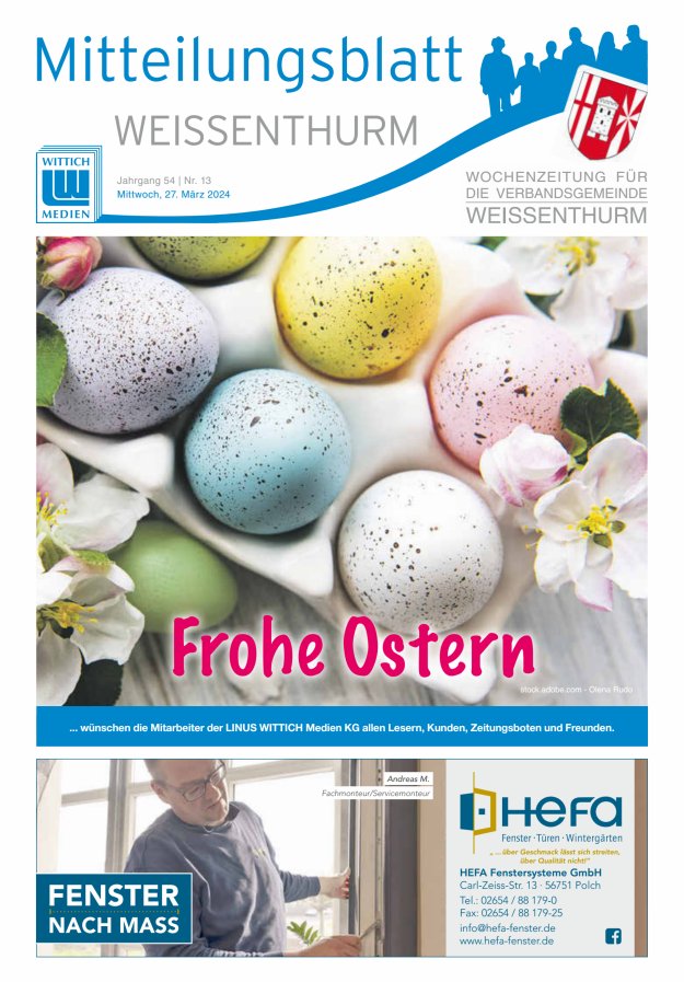 Mitteilungsblatt für den Bereich der Verbandsgemeinde Weißenthurm Titelblatt 13/2024