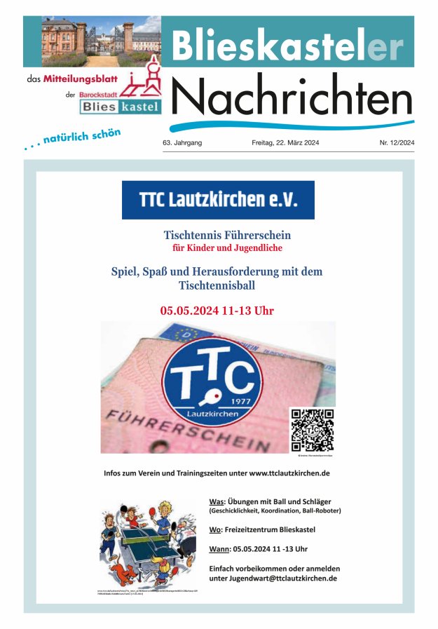 Blieskasteler Nachrichten  Titelblatt 12/2024