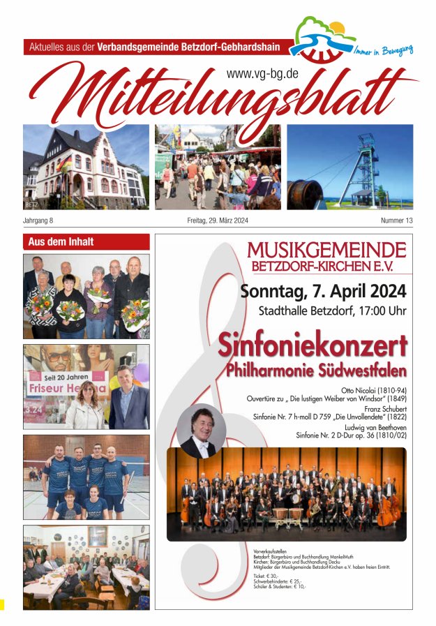 Aktuelles aus der VG Betzdorf-Gebhardshain, Ausgabe Betzdorf Titelblatt 13/2024