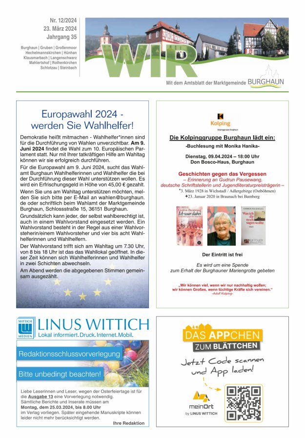 WIR - mit Amtsblatt der Marktgemeinde Burghaun Titelblatt 12/2024