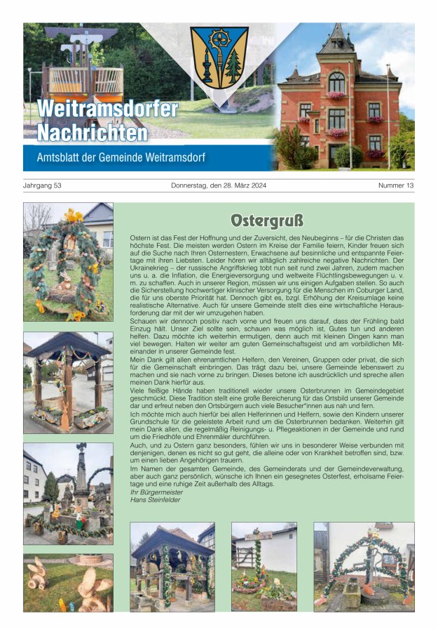 Weitramsdorfer Nachrichten Titelblatt 13/2024