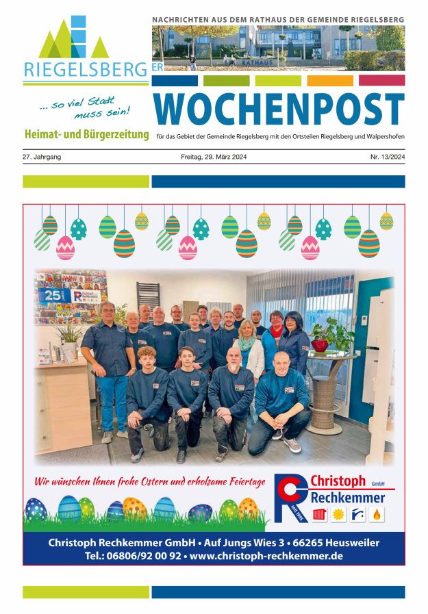 Riegelsberger Wochenpost Titelblatt 13/2024