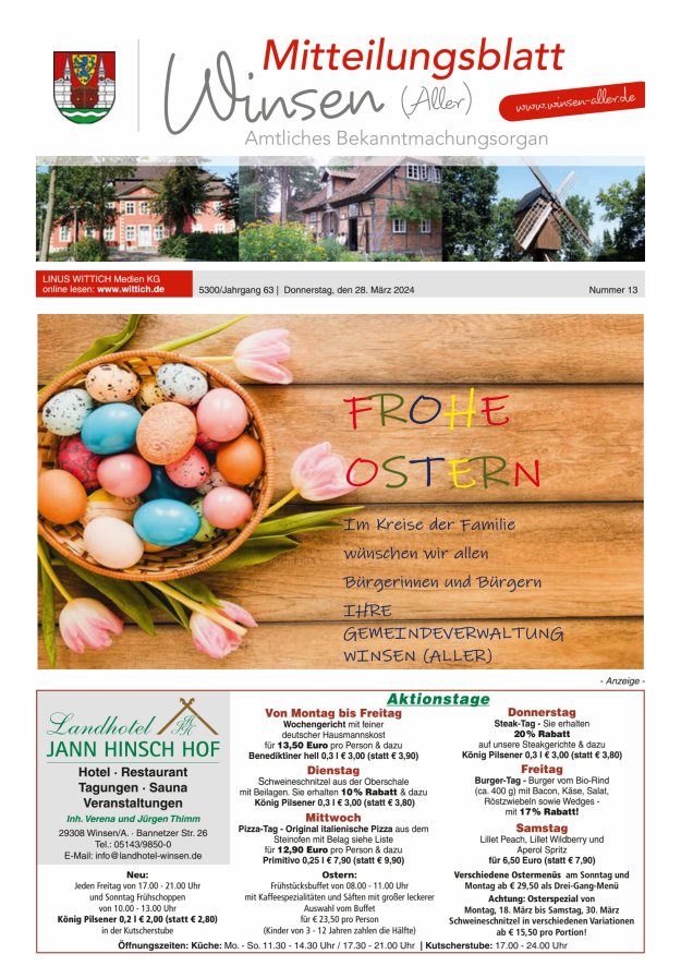 Mitteilungsblatt der Gemeinde Winsen Titelblatt 13/2024