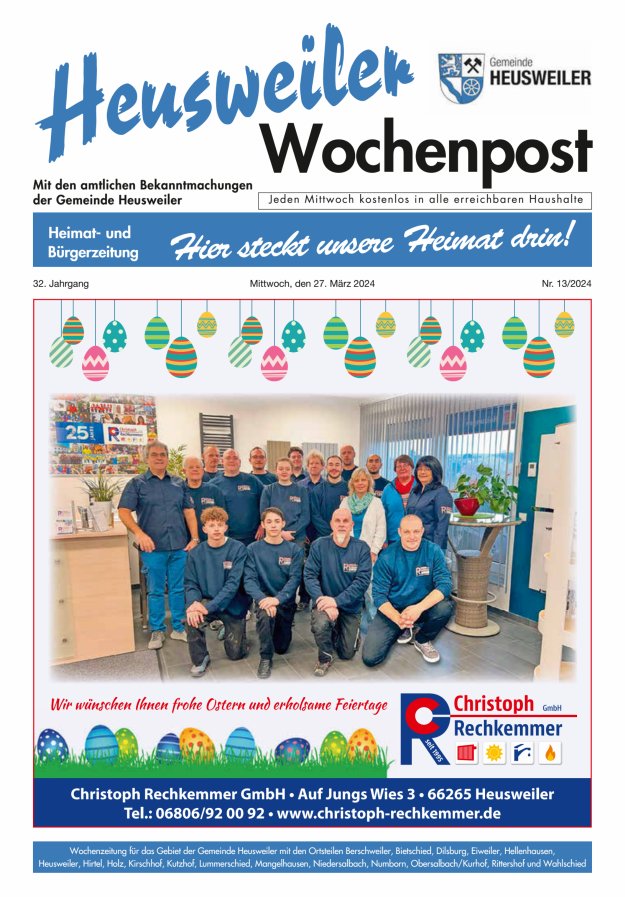 Heusweiler Wochenpost Titelblatt 13/2024