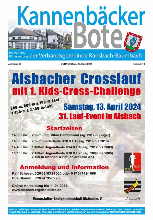 Kannenbäcker-Bote der Verbandsgemeinde Ransbach-Baumbach Titelblatt 13/2024