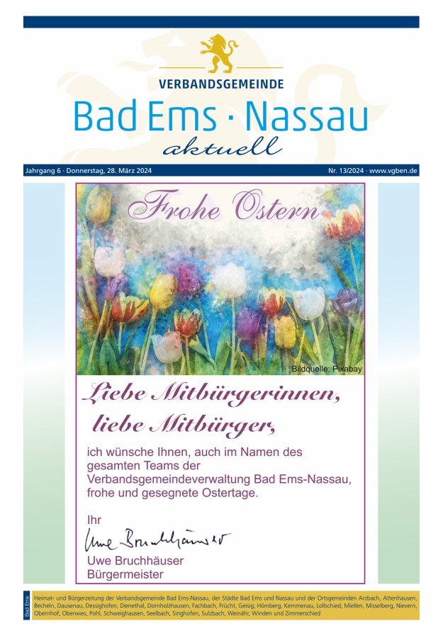 Bad Ems-Nassau aktuell Ausgabe Bad Ems Titelblatt 13/2024