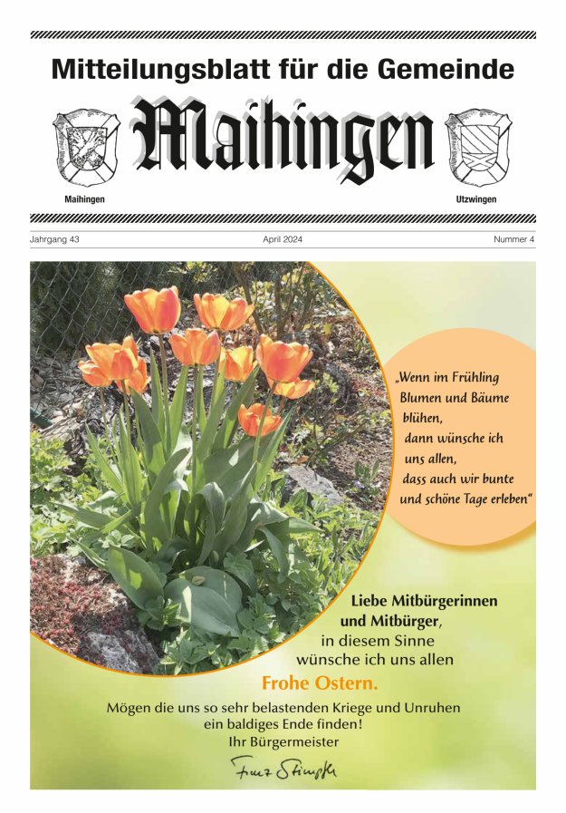 Mitteilungsblatt für die Gemeinde Maihingen Titelblatt 04/2024