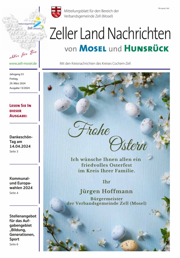 Zeller Land Nachrichten Titelblatt 13/2024