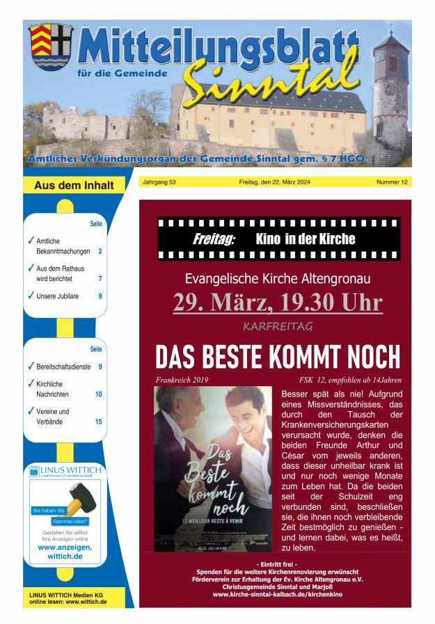 Mitteilungsblatt für die Gemeinde Sinntal Titelblatt 12/2024