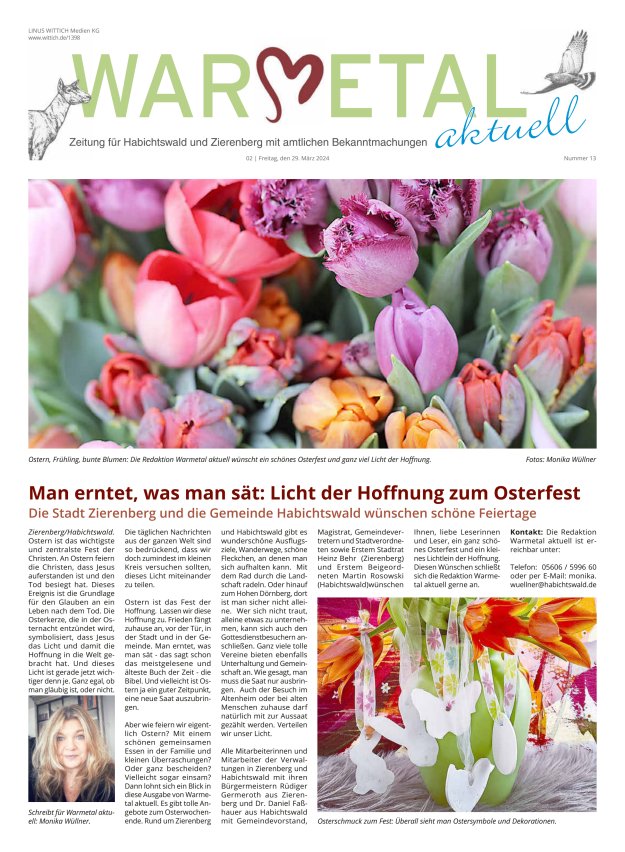 Warmetal aktuell (Habichtswald + Zierenberg) Titelblatt 13/2024