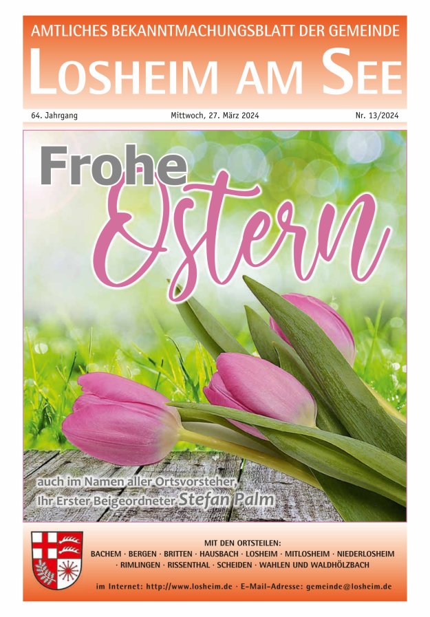 Amtliches Bekanntmachungsblatt der Gemeinde Losheim am See Titelblatt 13/2024