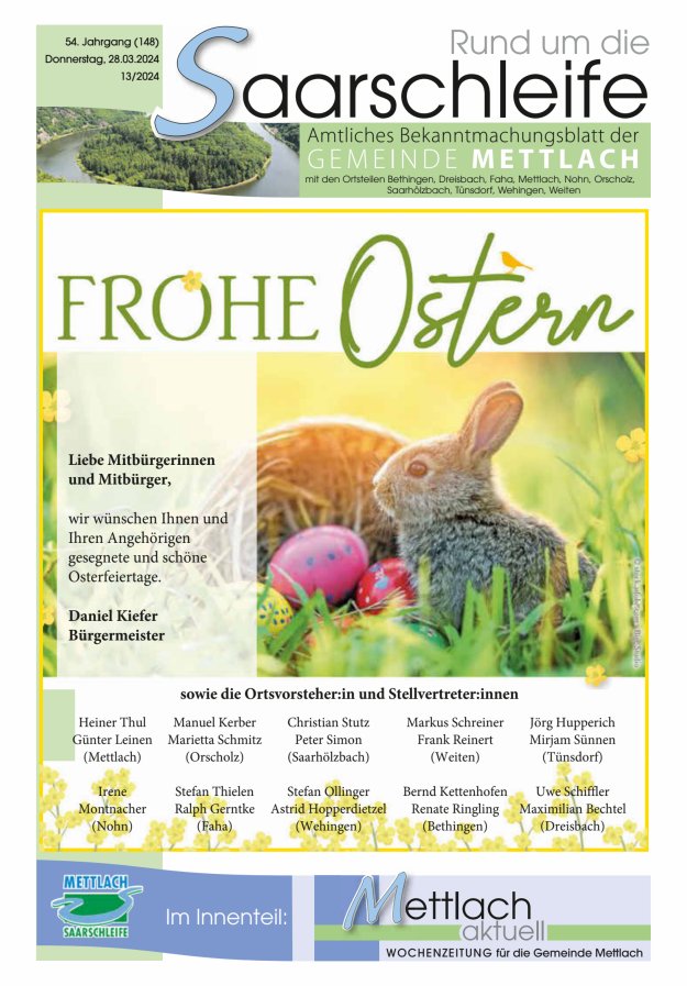 Rund um die Saarschleife Gemeinde Mettlach Titelblatt 13/2024