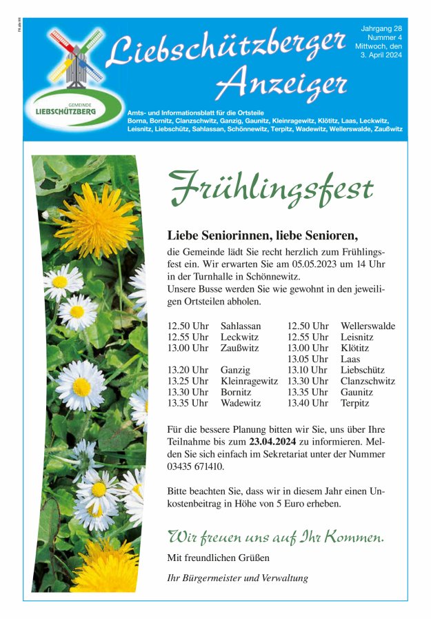 Liebschützberger Anzeiger - Amts- und Informationsblatt Titelblatt 04/2024