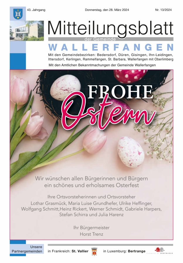 Mitteilungsblatt Gemeinde Wallerfangen Titelblatt 13/2024