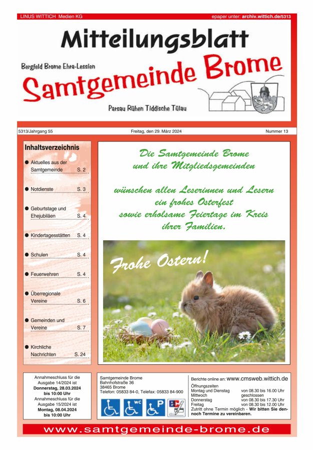 Mitteilungsblatt der Samtgemeinde Brome Titelblatt 13/2024