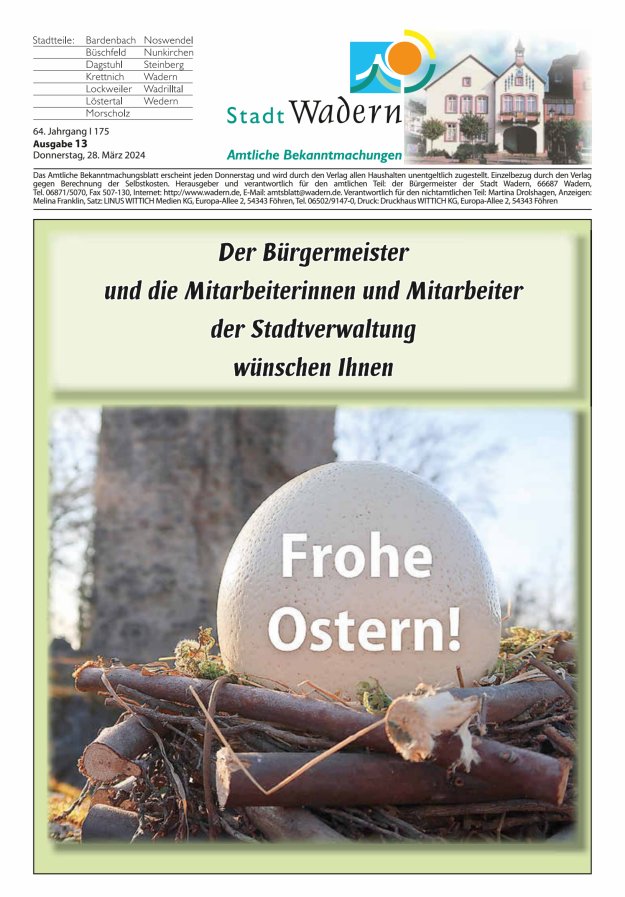 Stadt Wadern Titelblatt 13/2024