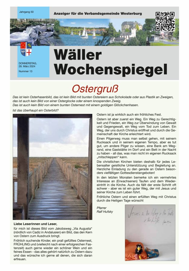 Wäller Wochenspiegel - Anzeiger für die Verbandsgemeinde Westerburg Titelblatt 13/2024