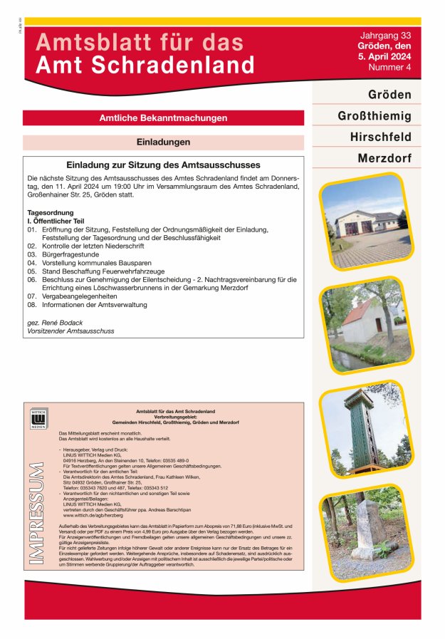 Amtsblatt für das Amt Schradenland Titelblatt 04/2024