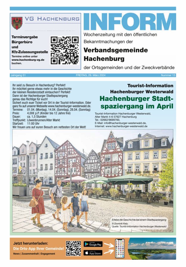 INFORM - Wochenzeitung der Verbandsgemeinde Hachenburg Titelblatt 13/2024