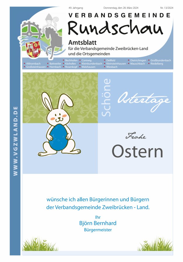 Verbandsgemeinde Rundschau Zweibrücken-Land Titelblatt 13/2024