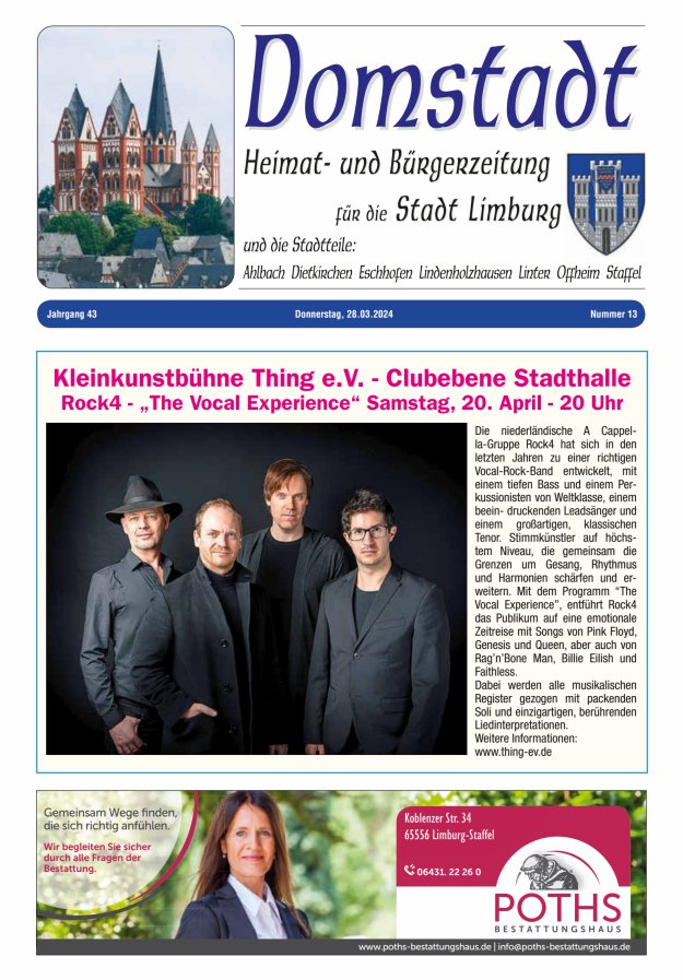Domstadt - Heimat- und Bürgerzeitung für die Stadt Limburg Titelblatt 13/2024