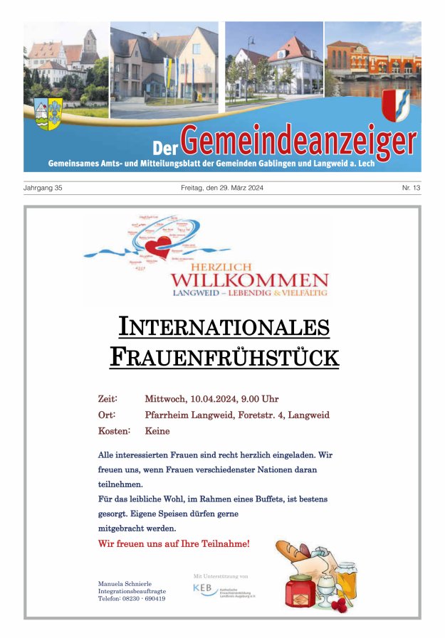 Der Gemeindeanzeiger - Gablingen Langweid Titelblatt 13/2024