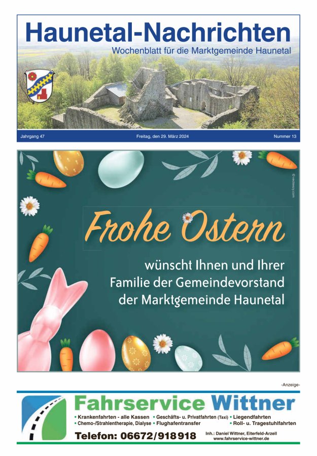 Haunetal-Nachrichten Titelblatt 13/2024