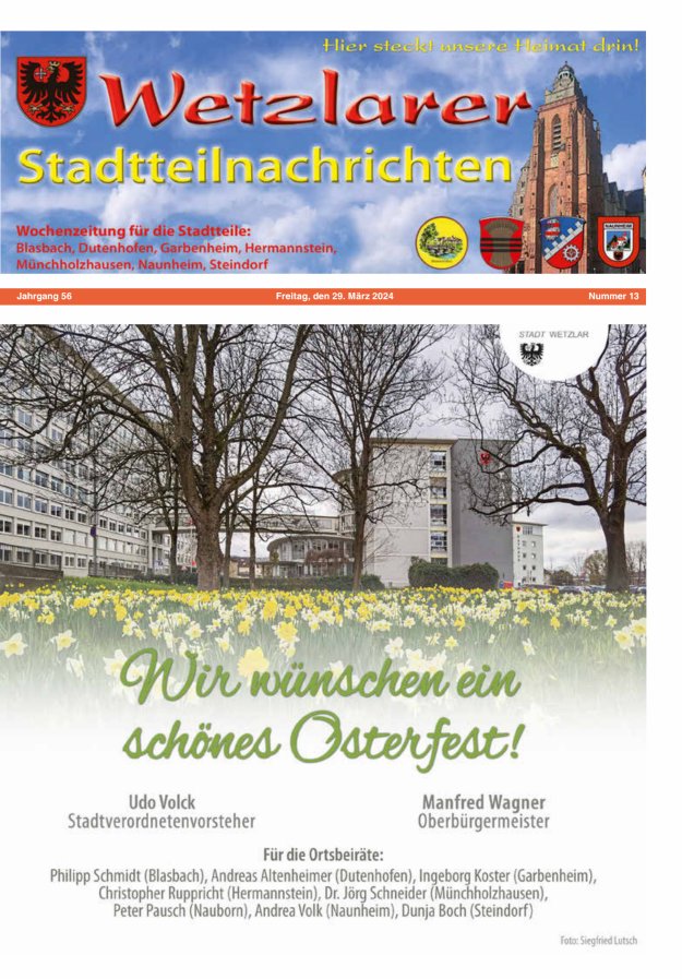 Wetzlarer Stadtteilnachrichten Titelblatt 13/2024