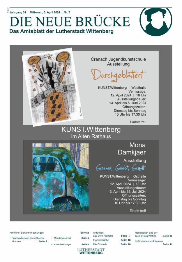 Die neue Brücke – Das Amtsblatt der Lutherstadt Wittenberg Titelblatt 07/2024
