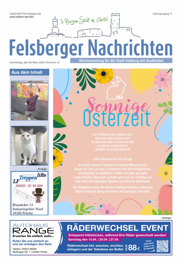 Felsberger Nachrichten Titelblatt 13/2024