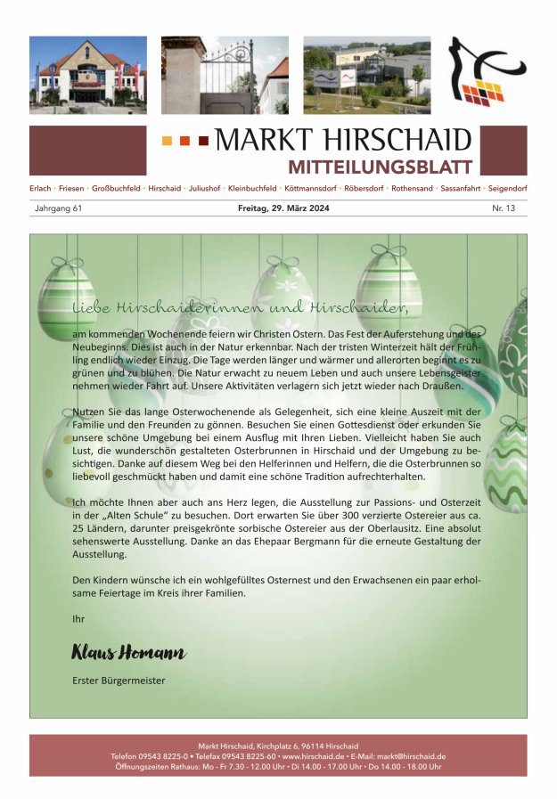 Mitteilungsblatt Markt Hirschaid Titelblatt 13/2024