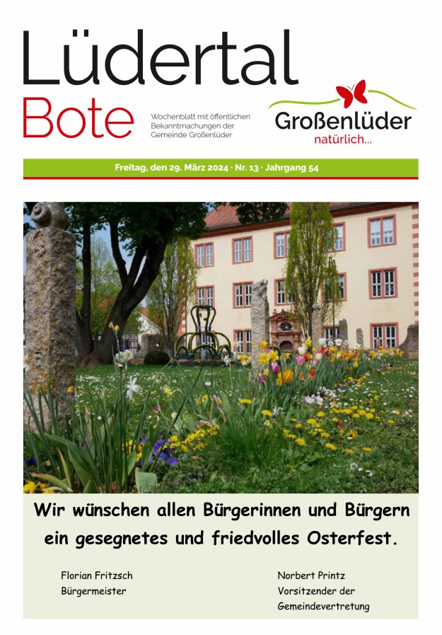 Wochenblatt mit öffentlichen Bekanntmachungen der Gemeinde Großenlüder Titelblatt 13/2024