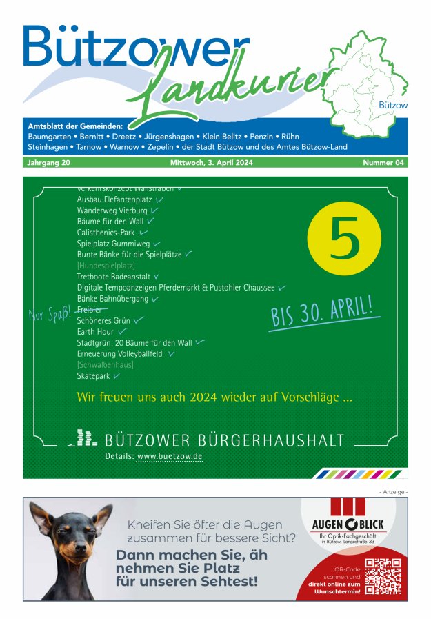 Bützower Landkurier Titelblatt 04/2024