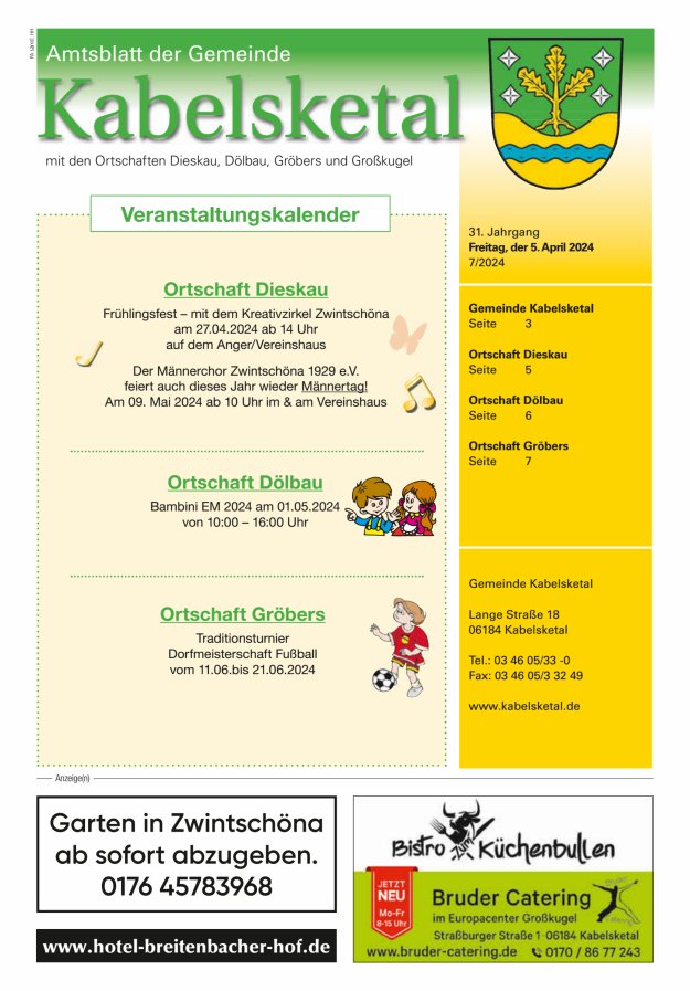 Amtsblatt der Gemeinde Kabelsketal mit den Ortsteilen Titelblatt 07/2024