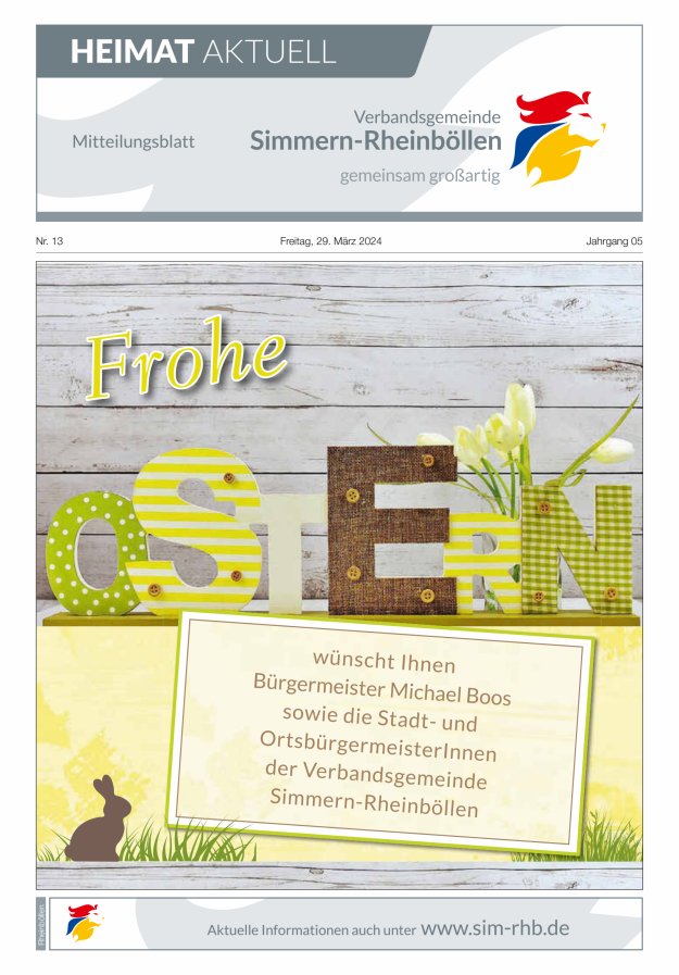 Heimat Aktuell Mitteilungsblatt der VG Simmern-Rheinböllen-Ausg Rheinböllen Titelblatt 13/2024