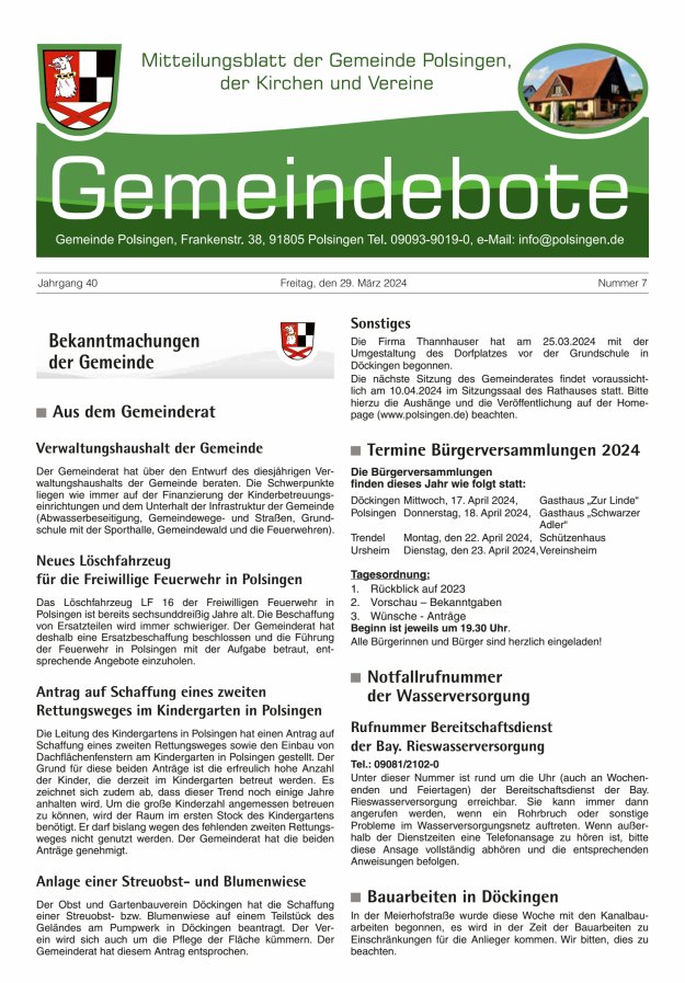 Polsingen - Der Gemeindebote Titelblatt 07/2024