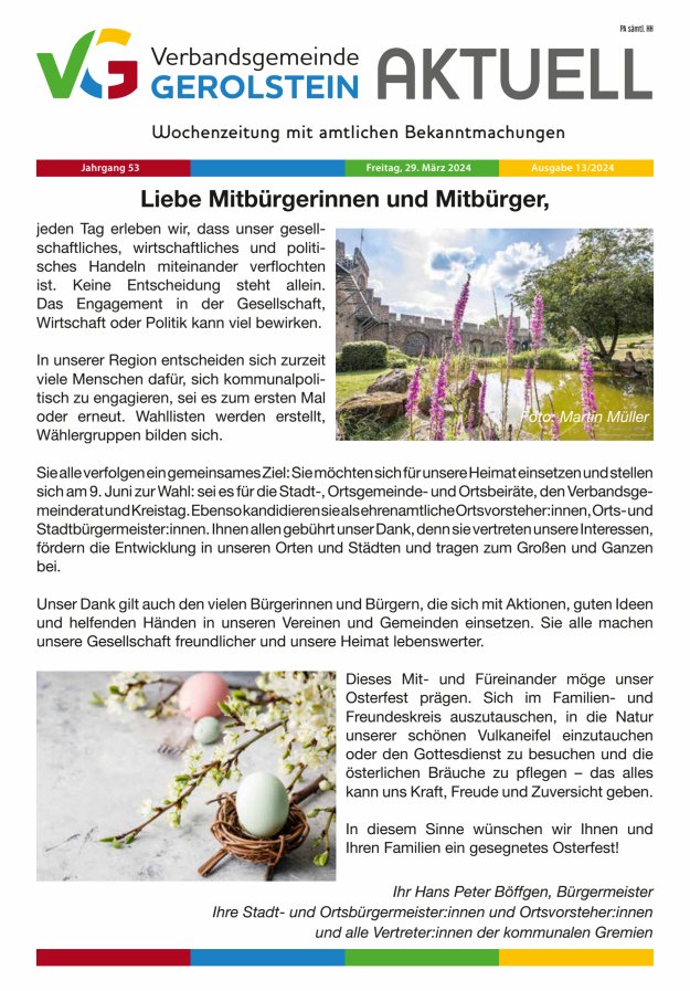 Verbandsgemeinde Gerolstein aktuell Titelblatt 13/2024