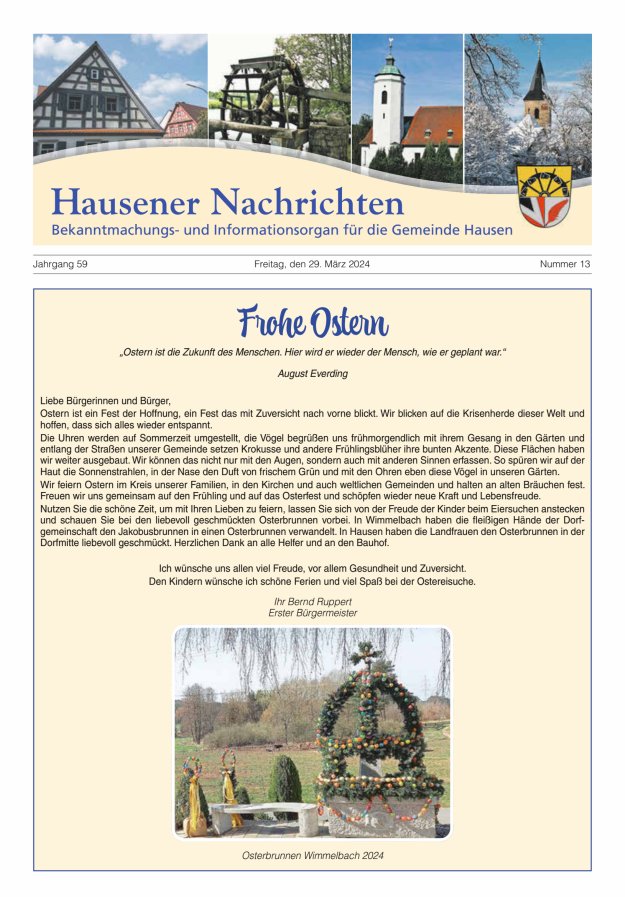 Hausener Nachrichten Titelblatt 13/2024