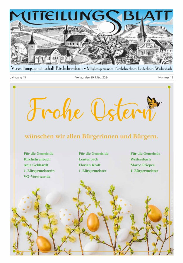 Mitteilungsblatt Verwaltungsgemeinschaft Kirchehrenbach Titelblatt 13/2024