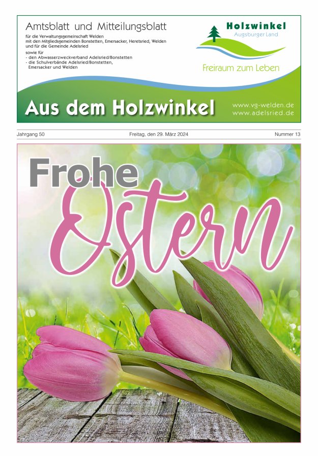 Aus dem Holzwinkel Amtsblatt u Mitteilungsblatt f VG Welden u GemAdelsried Titelblatt 13/2024