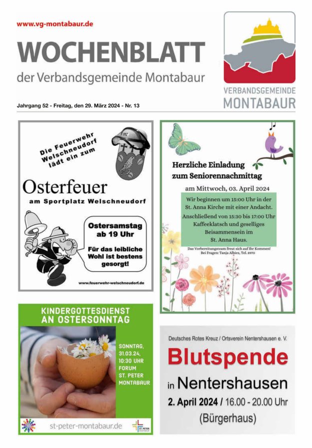 Wochenblatt der Verbandsgemeinde Montabaur Titelblatt 13/2024