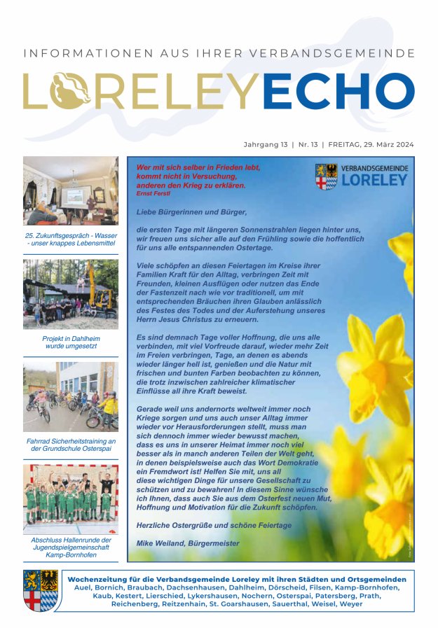 Loreley-Echo - Mitteilungsblatt der Verbandsgemeinde Loreley Titelblatt 13/2024