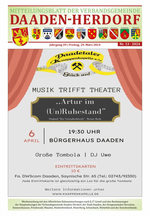 Mitteilungsblatt der Verbandsgemeinde Daaden-Herdorf Titelblatt 13/2024