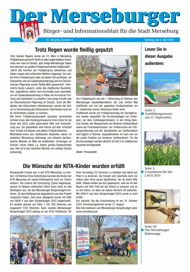Der Merseburger - Bürger- und Informationsblatt für die Stadt Merseburg Titelblatt 04/2024