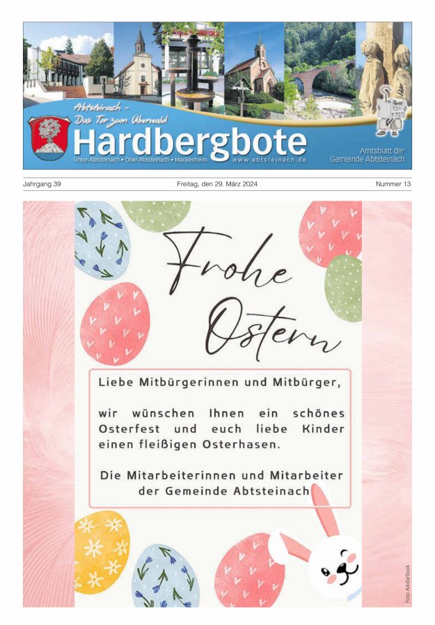Hardbergbote - Mitteilungsblatt der Gemeinde Abtsteinach Titelblatt 13/2024