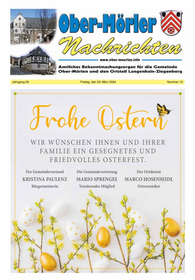 Ober-Mörler Nachrichten Titelblatt 13/2024