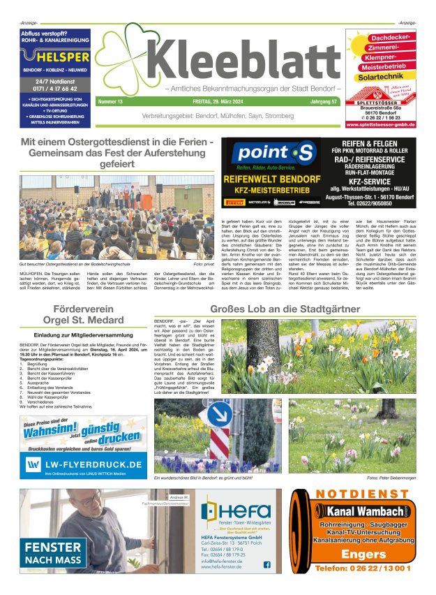 Kleeblatt - Amtliches Bekanntmachungsorgan der Stadt Bendorf Titelblatt 13/2024